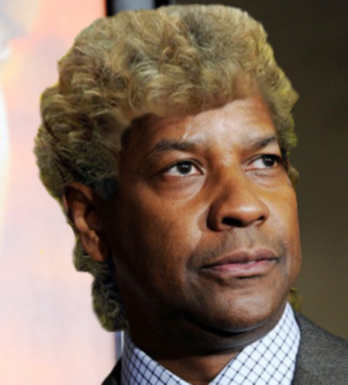 Denzel Washington with a curly mullet